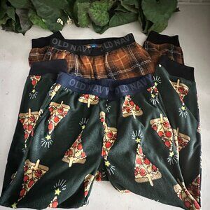 Boys Old Navy Flannel Pajama Pants 2-Pack S (6-7) Pizza & Plaid Design Flame-Res